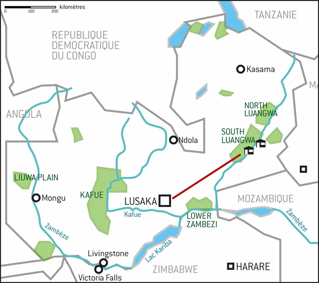 Carte de la Zambie - Le Safari à Pied